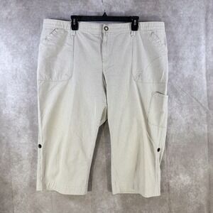 Woman Plus Size 20W Lee Brown Stripe Cargo Capri Pants Comfort Waistband Elastic